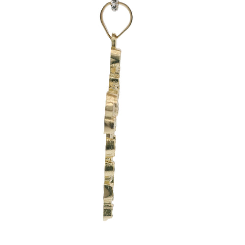 14KT Gold Charm Large Nugget Cross with Plain Bell