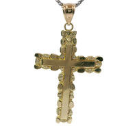 14KT Gold Charm Large Nugget Cross with Engravable Center and Plain Bell