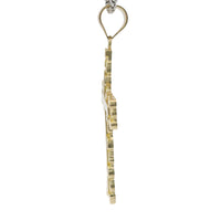 14KT Gold Charm Large Nugget Cross with Engravable Center and Plain Bell