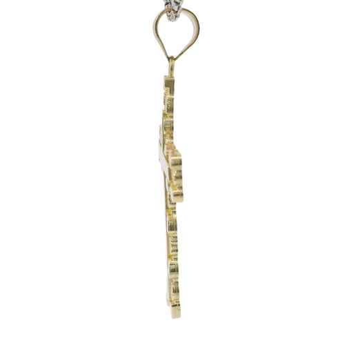 14KT Gold Charm Large Nugget Cross with Engravable Center and Plain Bell