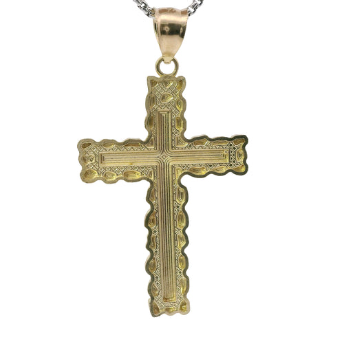 14KT Gold Charm Large Nugget Cross with Engravable Center and Plain Bell