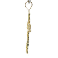 14KT Gold Charm Large Nugget Cross with Engravable Center and Plain Bell