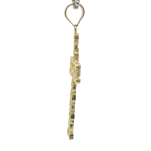 14KT Gold Charm Large Nugget Cross with Engravable Center and Plain Bell