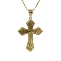 14KT Gold Charm Medium Nugget Gothic Cross with Plain Bell