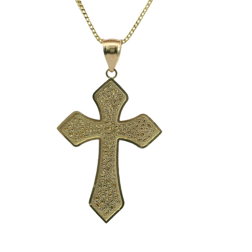 14KT Gold Charm Medium Nugget Gothic Cross with Plain Bell