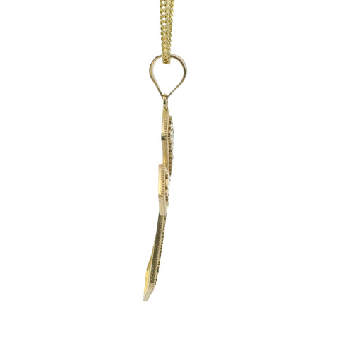 14KT Gold Charm Medium Nugget Gothic Cross with Plain Bell