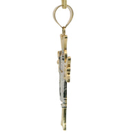 14KT Gold Charm Large Open Flare End Cross with Two Tone St Jude Center and Plain Bell