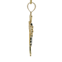 14KT Gold Charm Large Open Flare End Cross with Two Tone St Jude Center and Plain Bell