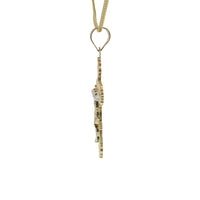 14KT Gold Charm Large Two Tone Ornate Crucifix Cross with Plain Bell