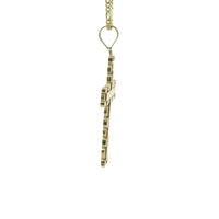 14KT Gold Charm Medium Nugget Cross with Engravable Center and Plain Bell