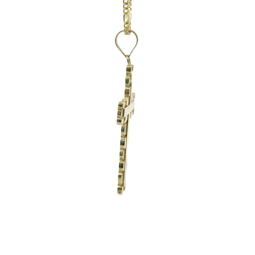 14KT Gold Charm Medium Nugget Cross with Engravable Center and Plain Bell