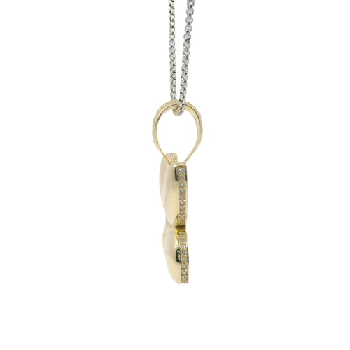 14KT Gold Charm Large 3D Puff Butterfly with Flat Back White CZ Stones Edge and Bell