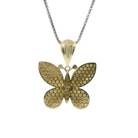 14KT Gold Charm Large 3D Puff Butterfly with Flat Back White CZ Stones Edge and Bell