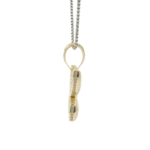 14KT Gold Charm Large 3D Puff Butterfly with Flat Back White CZ Stones Edge and Bell