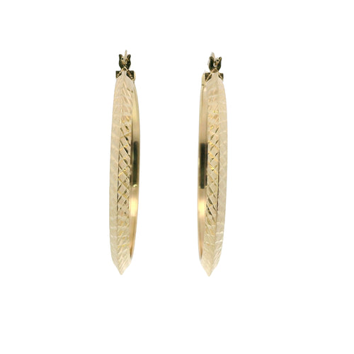 14KT Gold Earrings File Cut Hoops 1.5 Inch Hollow Tube 3mm
