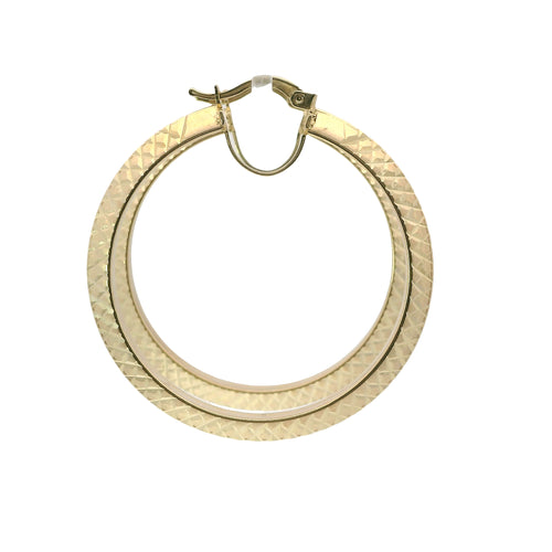 14KT Gold Earrings File Cut Hoops 1.5 Inch Hollow Tube 3mm