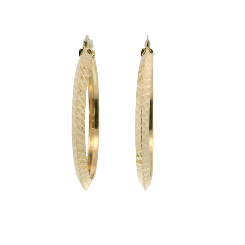 14KT Gold Earrings File Cut Hoops 1.5 Inch Hollow Tube 3mm