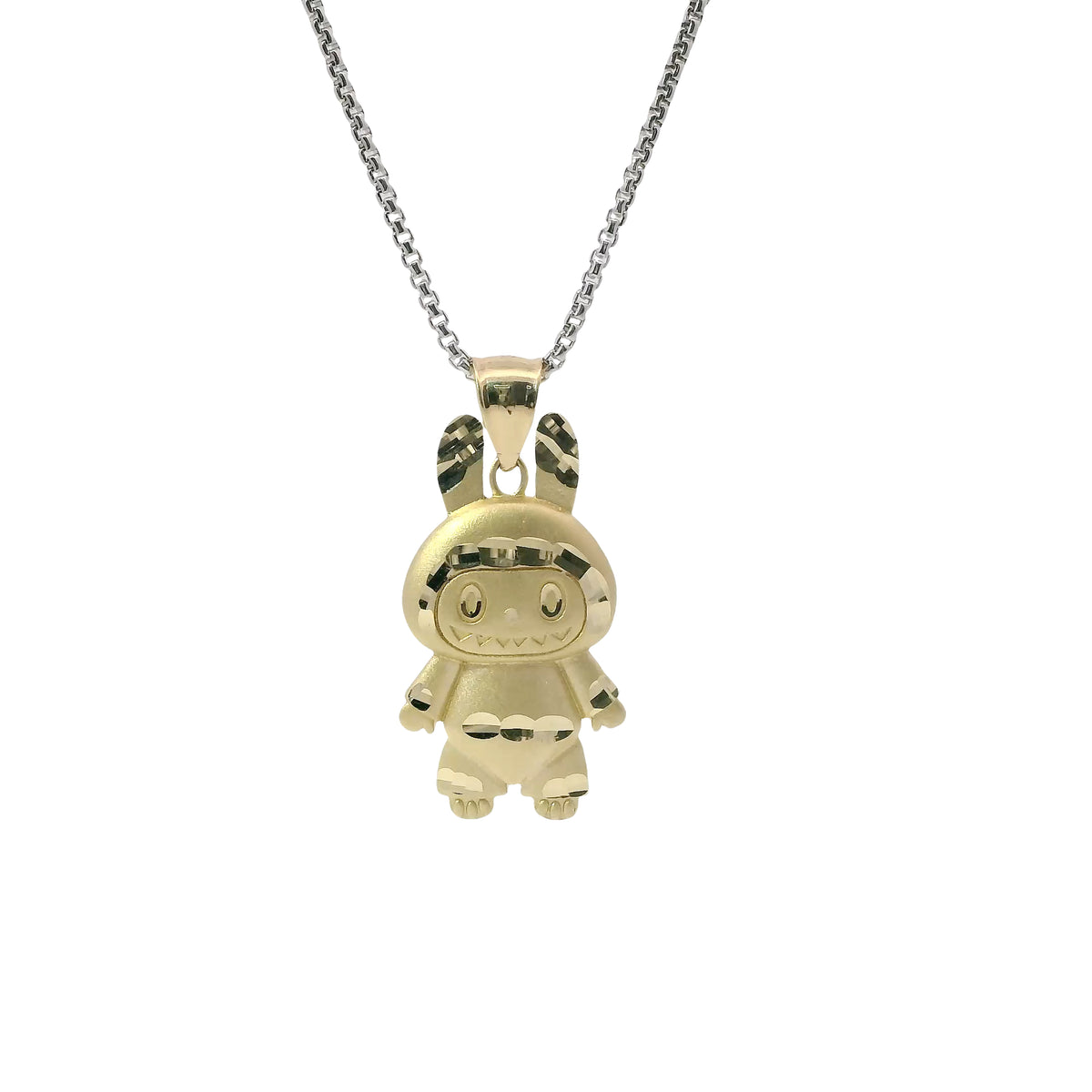 14KT Gold Charm Large Puff Full Body Diamond Cut LaBuBu with Plain Bell