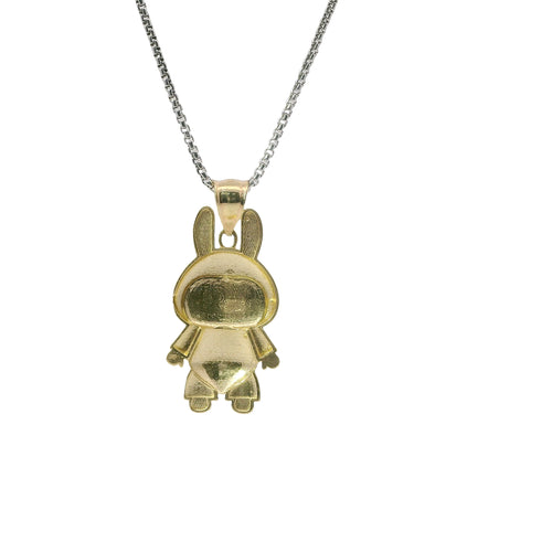 14KT Gold Charm Large Puff Full Body Diamond Cut LaBuBu with Plain Bell