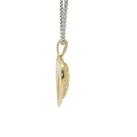 14KT Gold Charm Large 3D Stripe Cutout Heart with Flat Back White CZ Stones Border and Bell