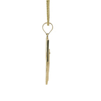 14KT Gold Charm Large Open Rectangle St Jude Center with Red and White CZ Stones Robe and Plain Bell