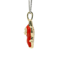 14KT Gold Charm Large 3D Red Enamel LaBuBu Body, White Enamel Eyes, and White CZ Stones Bell