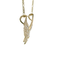14KT Gold Charm Large Right Facing Soaring Eagle with Round White CZ Stones on Wings, Red CZ Stone Eye, and Plain Bell