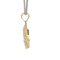 14KT Gold Charm Large Quinceanera "15" Open Webbed Wreath with Light Pink and White Round CZ Stones Border with Plain Bell