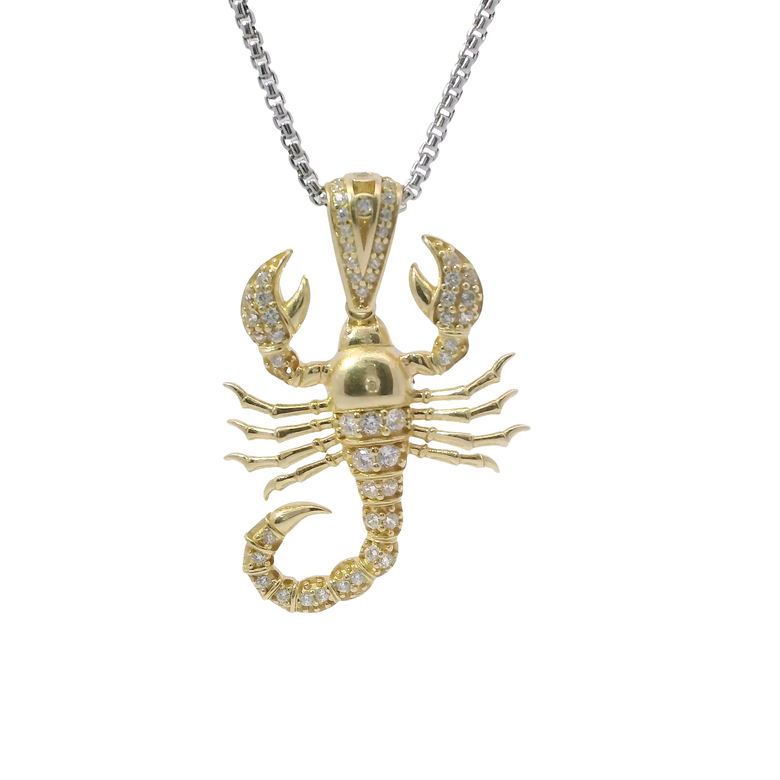 14KT Gold Charm Large 3D Scorpion with Flat Back and White CZ Stones Body and Bell