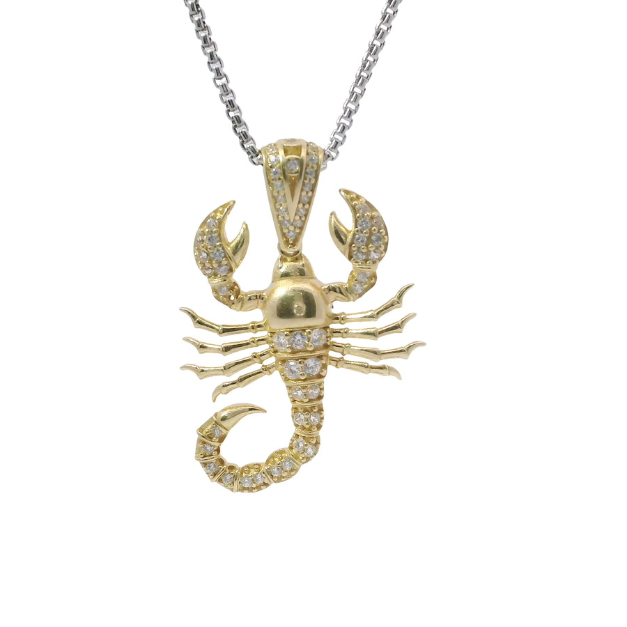 14KT Gold Charm Large 3D Scorpion with Flat Back and White CZ Stones Body and Bell
