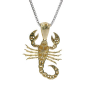 14KT Gold Charm Large 3D Scorpion with Flat Back and White CZ Stones Body and Bell