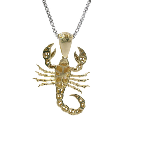 14KT Gold Charm Large 3D Scorpion with Flat Back and White CZ Stones Body and Bell