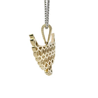 14KT Gold Charm Large 3D Spread Wing Eagle with White CZ Stones Wings and Bell