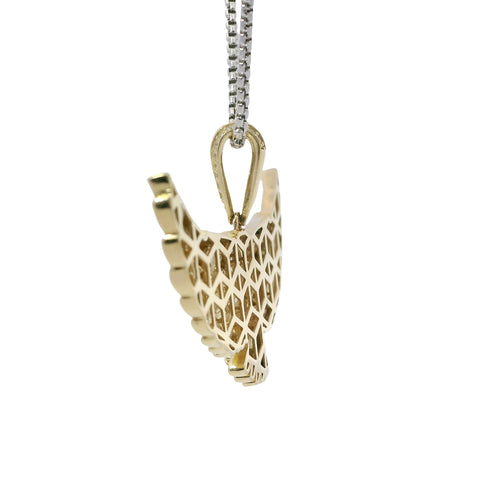 14KT Gold Charm Large 3D Spread Wing Eagle with White CZ Stones Wings and Bell