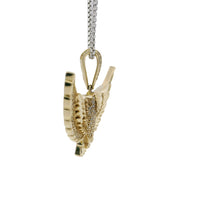 14KT Gold Charm Large 3D Spread Wing Eagle with White CZ Stones Wings and Bell