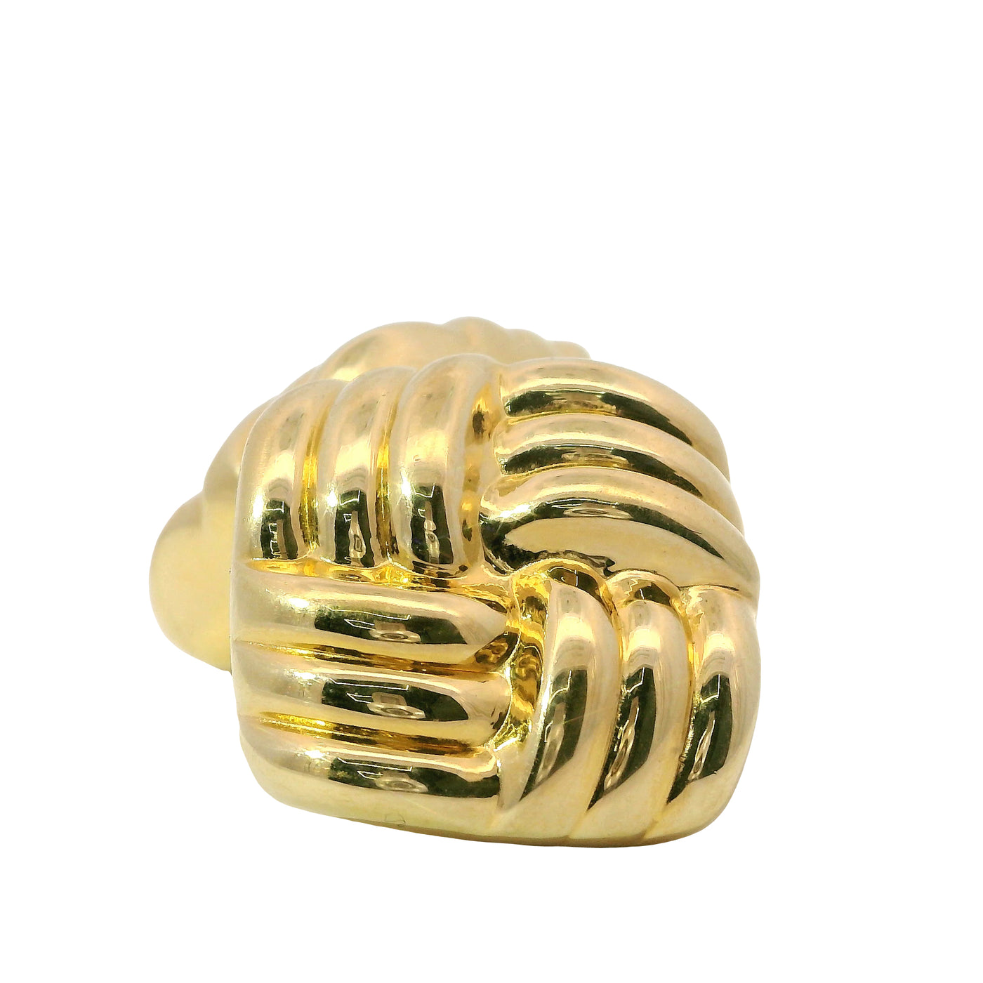 14KT Gold Earrings Large Puff Square Ribbed Bread with Push Back Post and Butterfly Backs