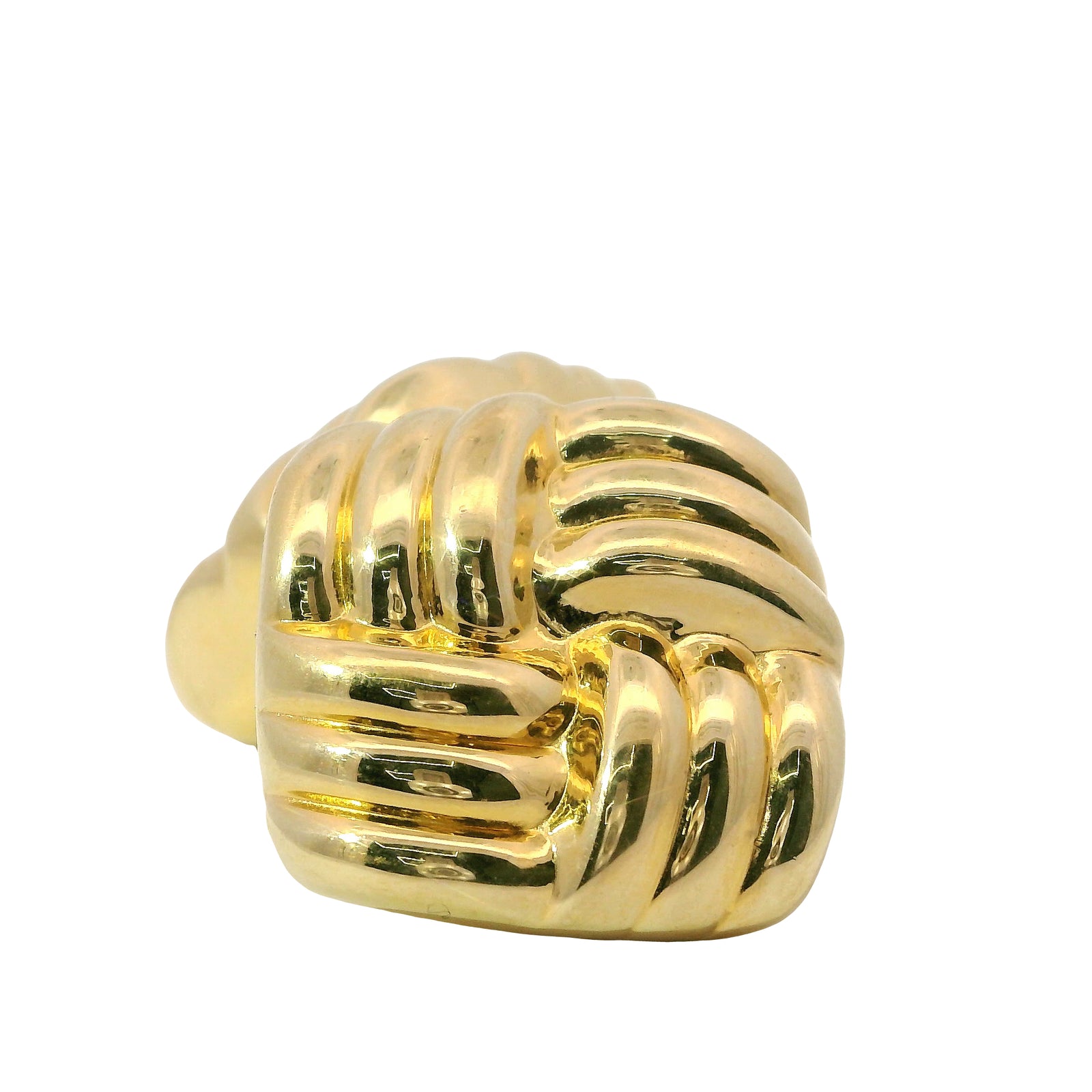 14KT Gold Earrings Large Puff Square Ribbed Bread with Push Back Post and Butterfly Backs