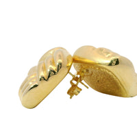 14KT Gold Earrings Large Puff Square Ribbed Bread with Push Back Post and Butterfly Backs