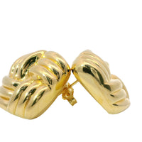 14KT Gold Earrings Large Puff Square Ribbed Bread with Push Back Post and Butterfly Backs