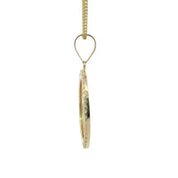 14KT Gold Charm Large Round Two Tone St Benedict Coin with White CZ Stones Border and Plain Bell