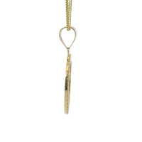 14KT Gold Charm Large Round Two Tone St Benedict Coin with White CZ Stones Border and Plain Bell