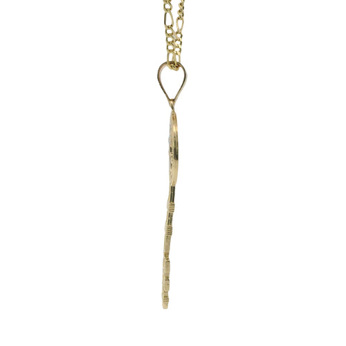 14KT Gold Charm Large Two Tone Key Shape St Benedict Coin with Plain Bell