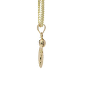 14KT Gold Charm Large Oval Flat Plain Sunray Background Angel Coin with White CZ Stone Top and Plain Bell
