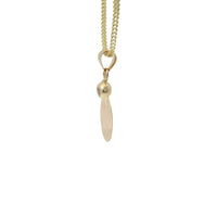 14KT Gold Charm Large Oval Flat Plain Sunray Background Angel Coin with White CZ Stone Top and Plain Bell