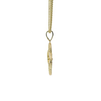 14KT Gold Charm Large Sunray Clover with Beaded Border and Center and Plain Bell