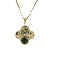 14KT Gold Charm Large Sunray Clover with Beaded Border and Center and Plain Bell