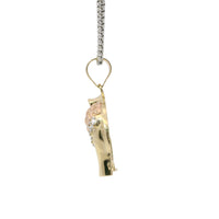 14KT Gold Charm Large Tri Tone Elephant with Pink CZ Stone Eye and Diamond Cut Rose Gold Curved Blanket Plain Bell