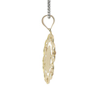 14KT Gold Charm Large Tri Tone Virgin Mary Center with Diamond Cut and Rose Border and Plain Bell