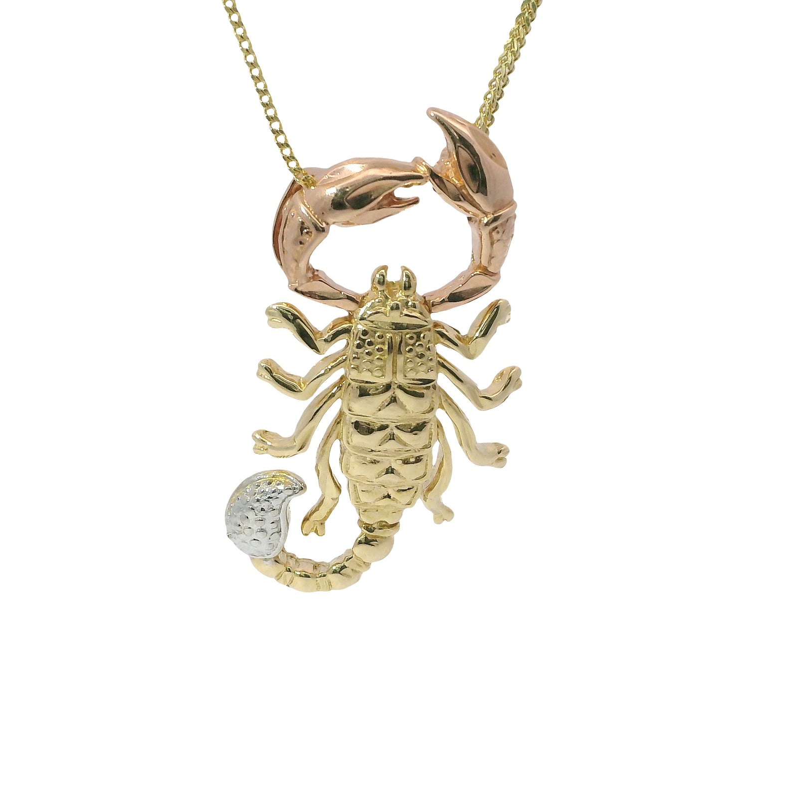 14KT Gold Charm Large Tri Tone Scorpion with Plain Double Bell