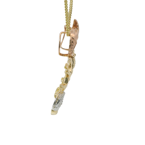 14KT Gold Charm Large Tri Tone Scorpion with Plain Double Bell